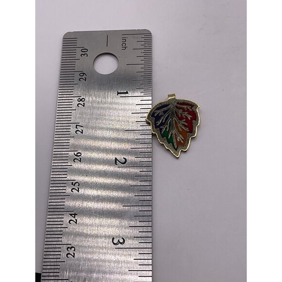 Gold Tone Maple Leaf Pendant Multicolor Enamel Detailing - Picture 5 of 5